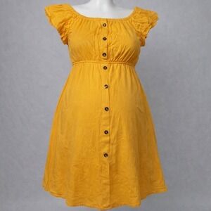 Stella Tweed Maternity Dress Mustard Yellow Button Front Ruffle Sleeve Large